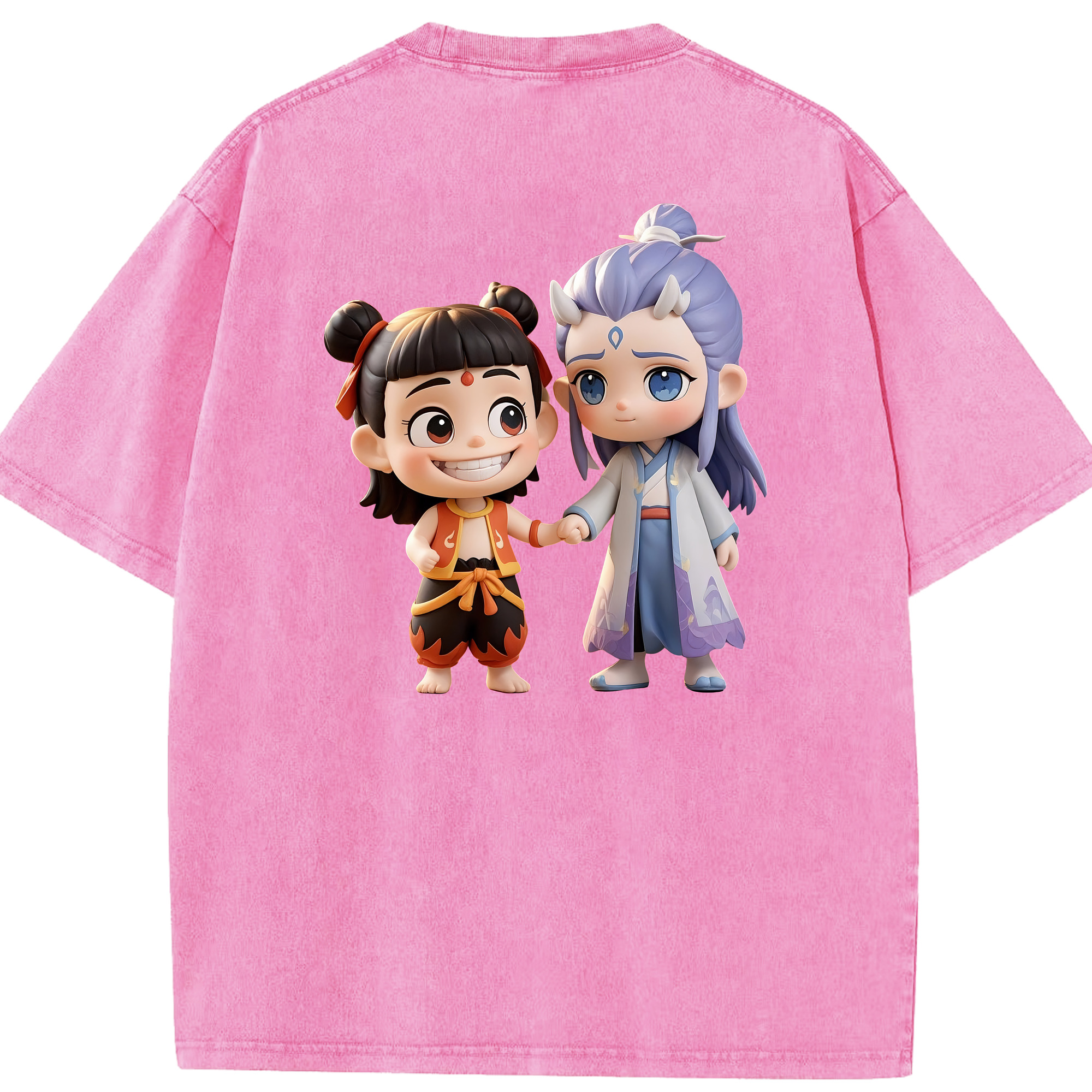 （画像用） Ne Zha 2 ナタ 魔童の大暴れ 綿100% ヴィンテージ風 半袖Tシャツ（背面プリント）